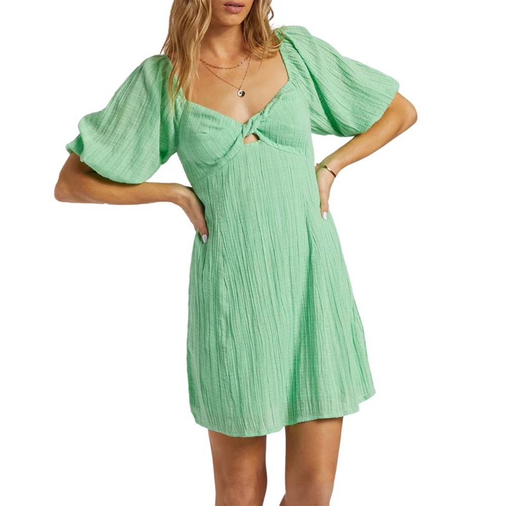 Billabong Green Puff Sleeve Off-the-Shoulder Mini Dress